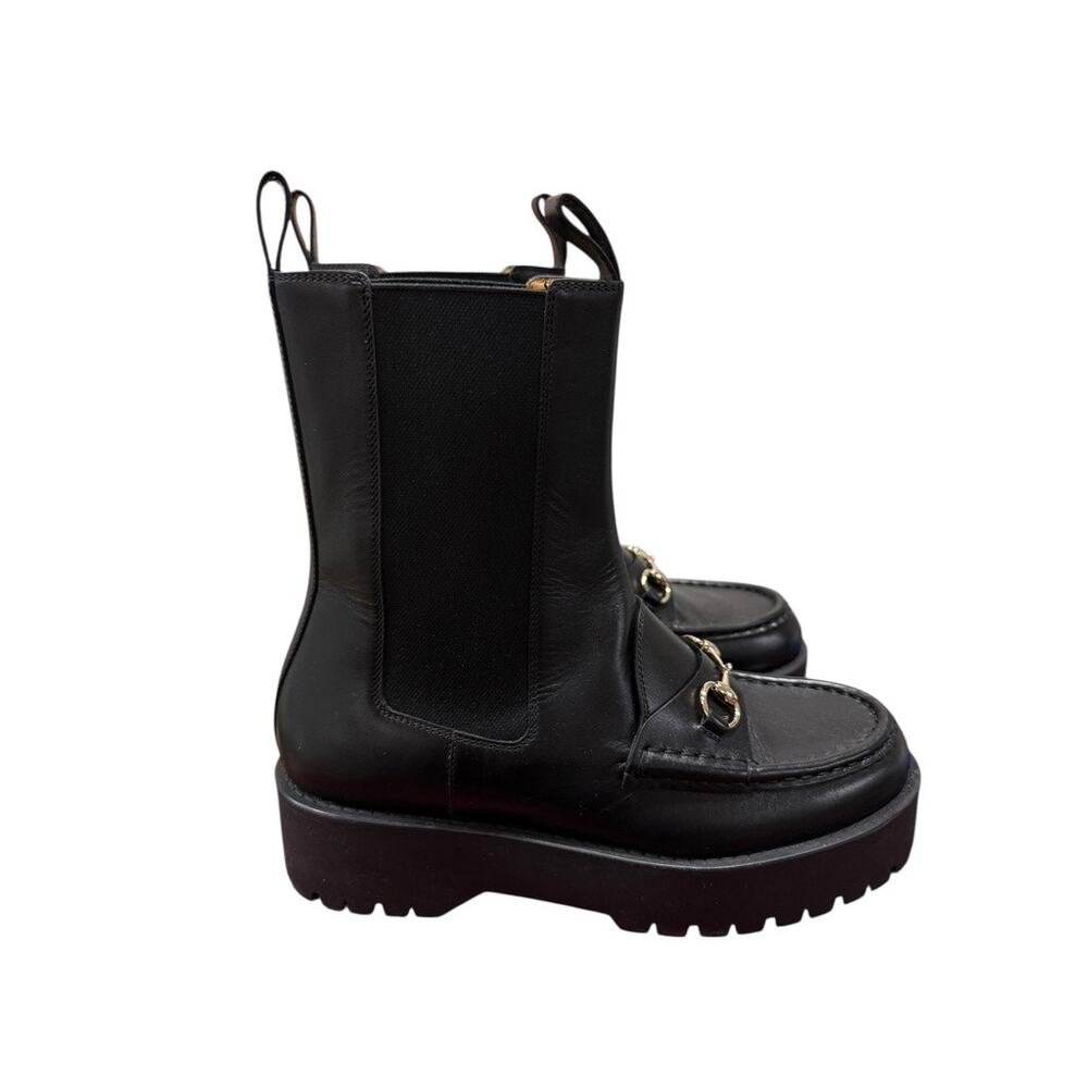 Gucci Horsebit Chelsea Black Leather Platform Boot 39 Classic - Picture 8 of 9